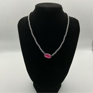 Kendra Scott NWT Elisa Silver Beaded Necklace Pink Stone